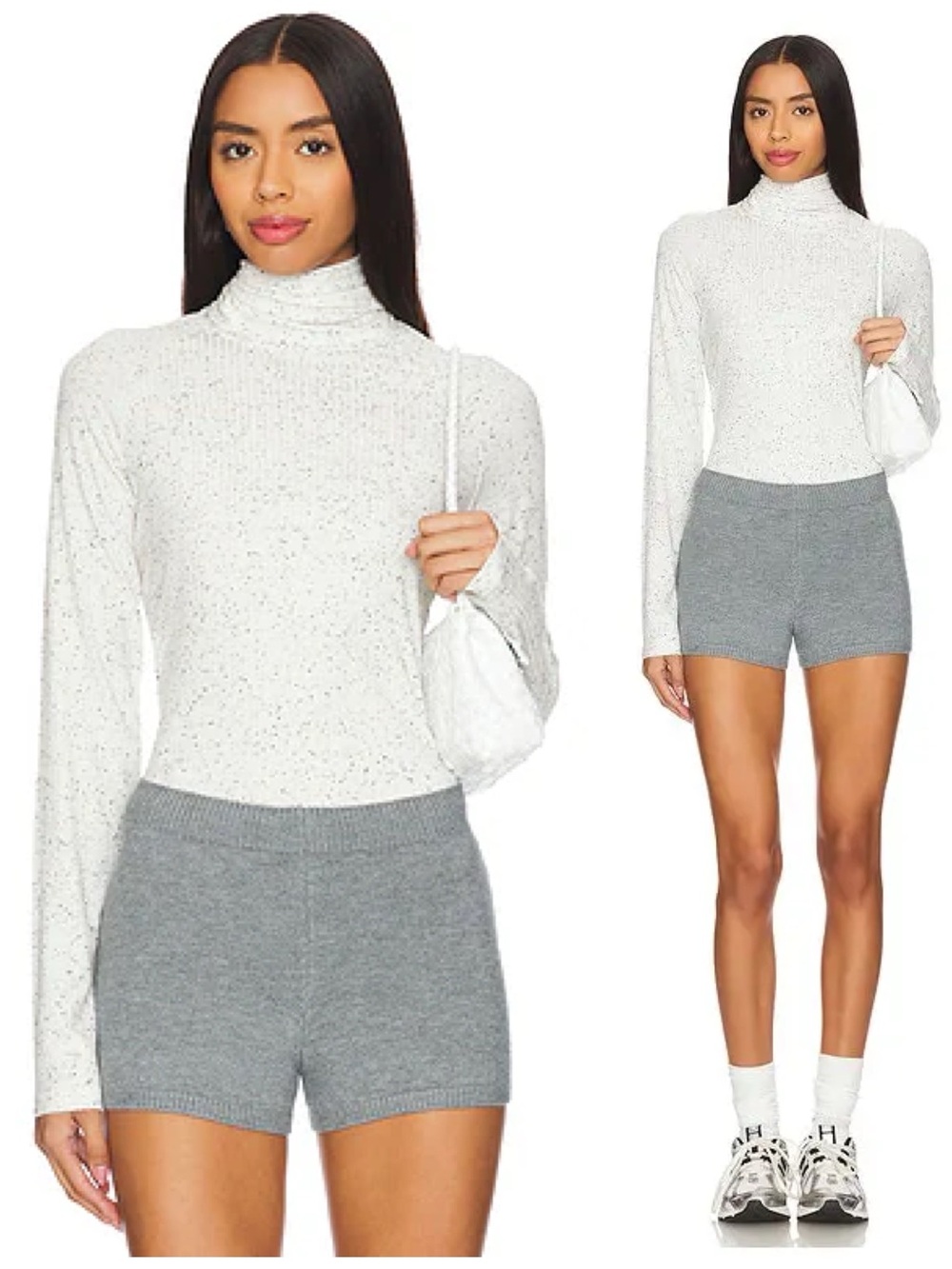 Varley Women’s Roya Rollneck Long Sleeve Tee- Egret/Black Sz Small